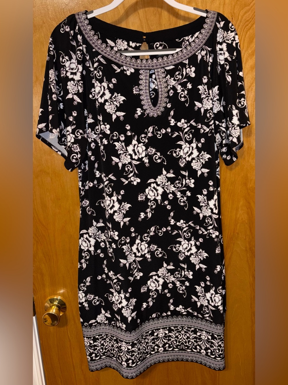 White House Black Market black/white floral print jersey knit dress Size XL